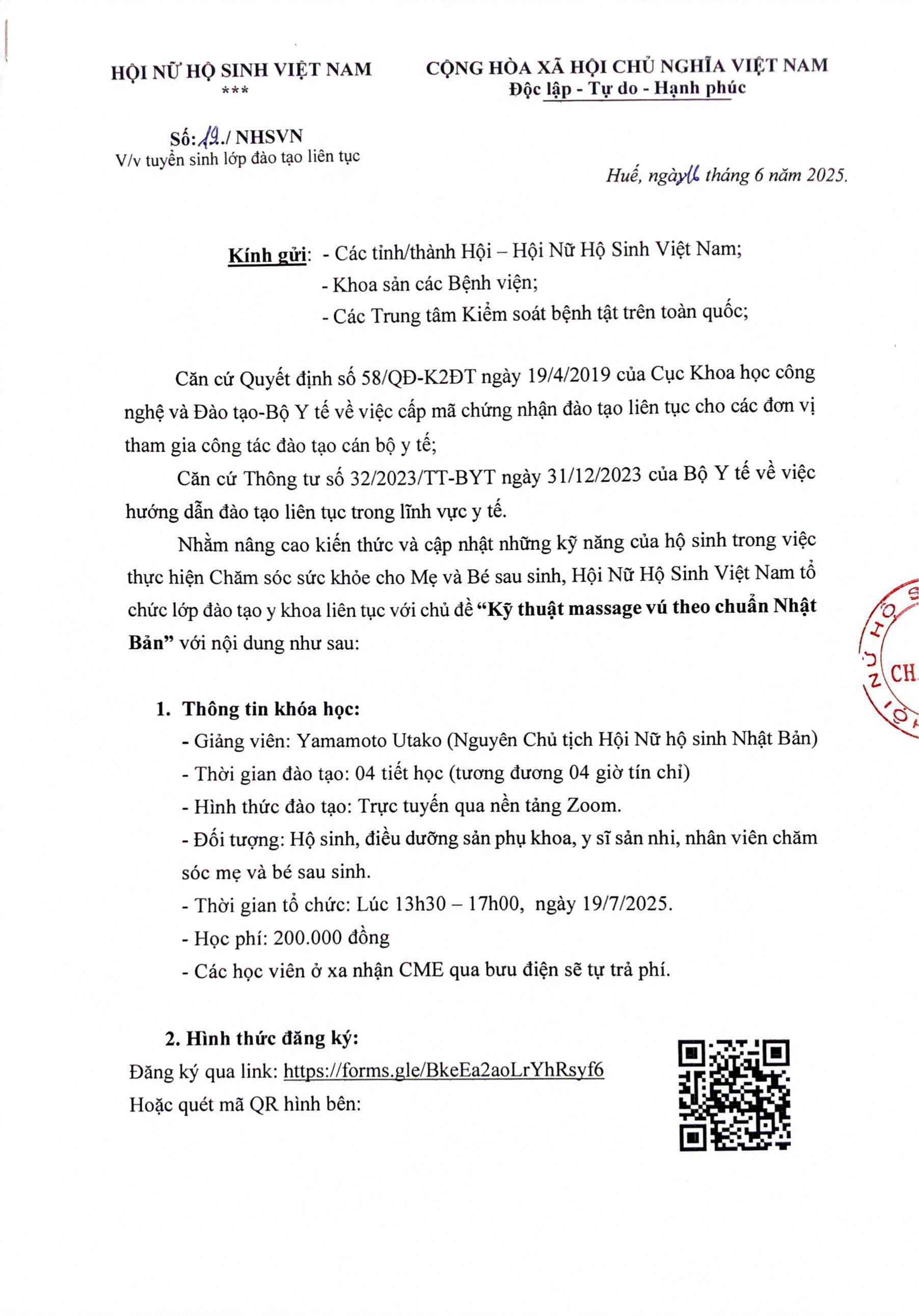 THÔNG BÁO CHIÊU SINH LỚP ĐÀO TẠO KỸ THUẬT MASSAGE VÚ THEO CHUẨN NHẬT BẢN NĂM 2025